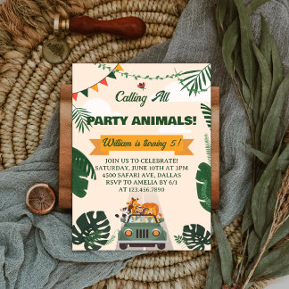Alle Party-Tiere kommen - Safari-Zoo-Geburtstag Einladung