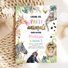 Alle Party Tiere rufen Safari Zoo Girl Geburtstag Einladung