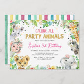 Alle Party Tiere Safari Jungle Geburtstag rufen Einladung (Vorne/Hinten)