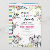 Alle Party Tiere Safari Jungle Geburtstag rufen Einladung (Vorne/Hinten)
