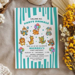 Alle Partytiere kommen ZOO Kids' 1. Geburtstag Einladung