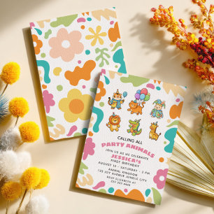 Alle Partytiere werden gerufen Florale Kinder 1. G Einladung
