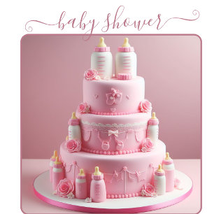 ALLE PINK BABY-SHOWER-TORTE MIT BABYFLASCHEN EINLADUNG