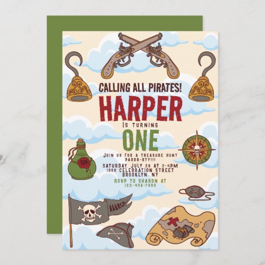 Alle Piraten rufen reden wie ein Piratengeburt Einladung (Vorne/Hinten)