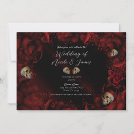 Alle Rote Rosen & Skulls Dark Floral Wedding Einladung