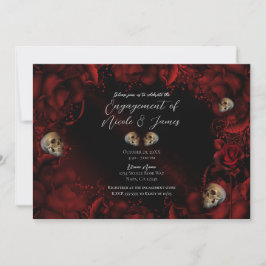 Alle Rote Rosen und Skulls Dark Floral Verlobung Einladung