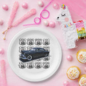 Alle Route 66 Zeichen mit einem schwarzen Auto Pappteller (Party)