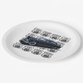 Alle Route 66 Zeichen mit einem schwarzen Auto Pappteller (Schrägansicht)