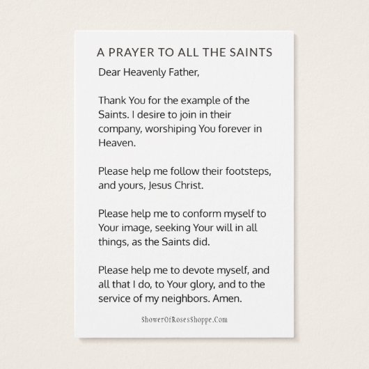 ALLE SAINTS DAY PRAYER FEIERKARTEN (Rückseite)