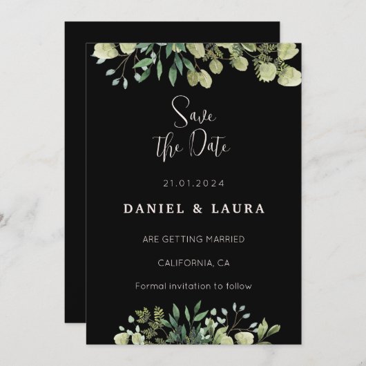 Alle Schwarzen Save the Date Einladung (Vorne/Hinten)