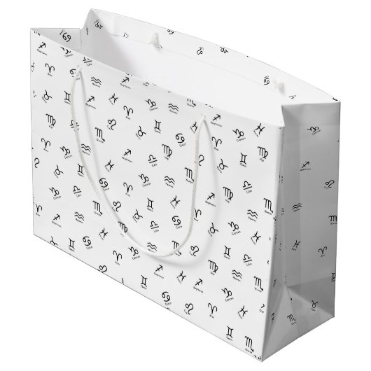 Alle schwarzen Sternzeichen auf weißem Hintergrund Große Geschenktüte (Rückseite Schrägansicht)