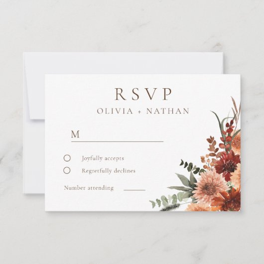 Alle Seasons Divine Boho Blumenhochzeit RSVP Karte (Vorderseite)