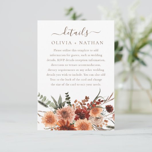 Alle Seasons göttliche Boho Blumenzwiebeldetails Begleitkarte (Stehend Vorderseite)