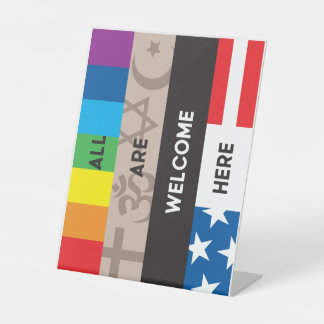 "Alle sind hier willkommen" 8x10 Plastikzeichen Sockelschild