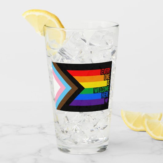 Alle sind willkommen hier (Progress-Pride-Flag) Glas (Vorderseite Ice)
