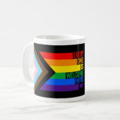 Alle sind willkommen hier (Progress-Pride-Flag) Kaffeetasse (Vorderseite Links)