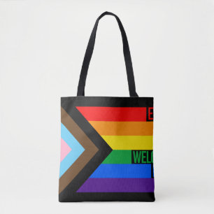 Alle sind willkommen hier (Progress-Pride-Flag) Tasche