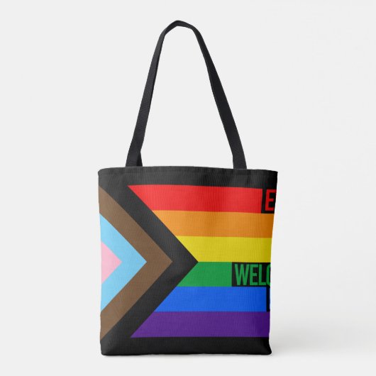 Alle sind willkommen hier (Progress-Pride-Flag) Tasche (Rückseite)