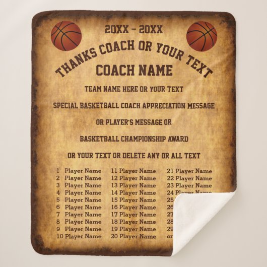 Alle Spielernamen auf Basketball-Coach Geschenkide Sherpadecke (Vorderseite)