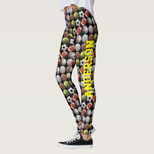 Alle Sport-Bälle auf Schwarzem mit Namen Leggings