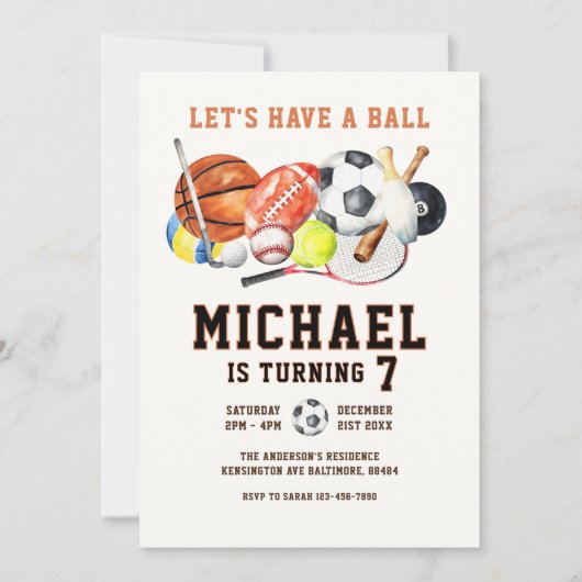 Alle Sportarten lassen uns einen kleinen Jungen zu Einladung (Vorderseite)