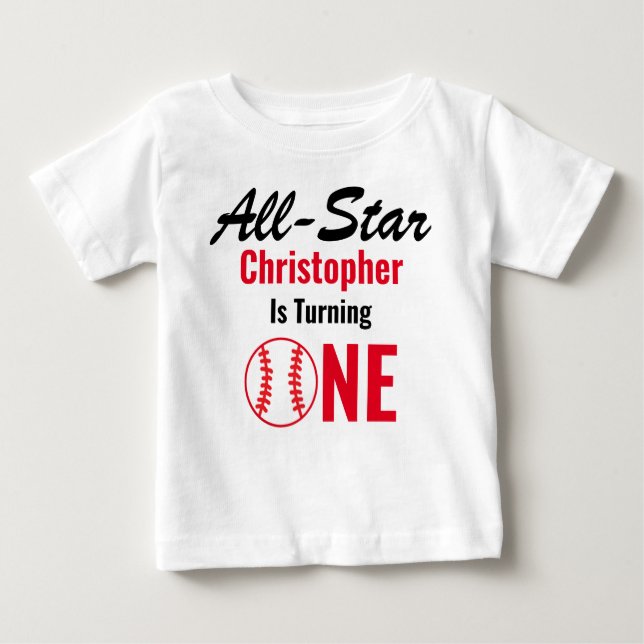 Alle Star Baseball 1. Geburtstag Baby T-shirt (Vorderseite)