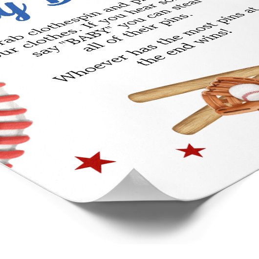 Alle Star Baseball Babydusche sagt kein Baby Poster (Ecke)