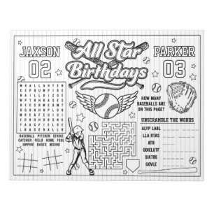 Alle Star Baseball Joint Birthday Colour Aktivität Notizblock