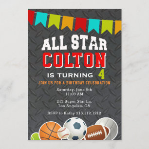 Alle Star Boys Sports Geburtstagsparty Einladung