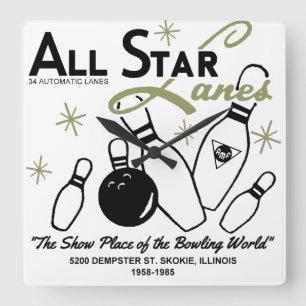 Alle Star Lanes, Skokie, Illinois Quadratische Wanduhr