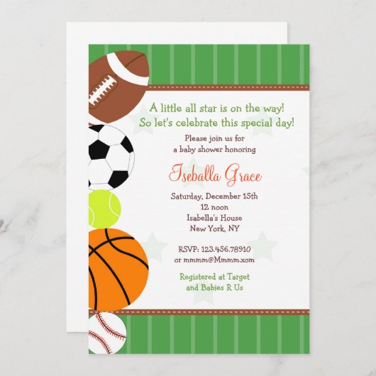 Alle Star Sport Baby Dusche Einladung (Vorne/Hinten)