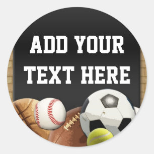 Alle Star Sports Balls Personalisiert Name Boy's Runder Aufkleber