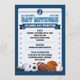 Alle Star Sports Blue Trading Card Bat Mitzvah Einladung