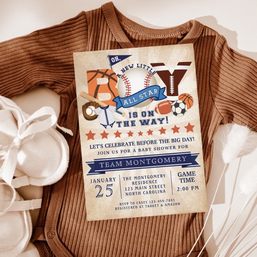 Alle Star Sports Boy Baby Dusche Einladung