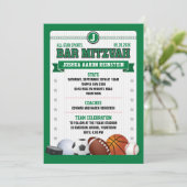 Alle Star Sports Green Trading Card Bar Mitzvah Einladung (Stehend Vorderseite)