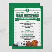 Alle Star Sports Green Trading Card Bar Mitzvah Einladung (Vorne/Hinten)