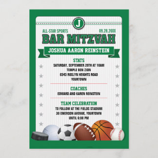 Alle Star Sports Green Trading Card Bar Mitzvah Einladung