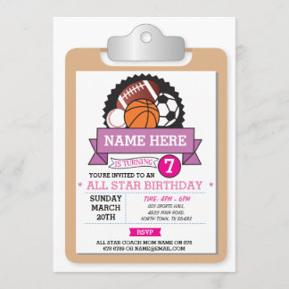 Alle Star Sports Party Pink Girls zum Geburtstag e Einladung