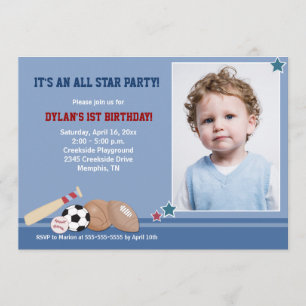 Alle Stars Sport *FOTO* Geburtstag 12x18 Einladung