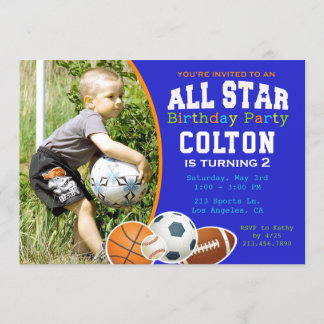 Alle Stern-Jungen-Sport-Geburtstags-Party Einladung