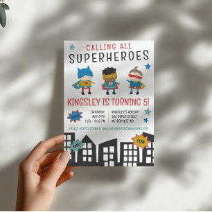Alle Superhelden kommen! Superhelden-Geburtstagsfe Einladung