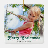 Alle Text 2 Foto Grüne Retro Typografie Einfach Keramikornament (Rückseite)