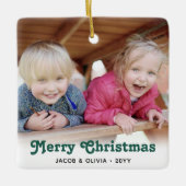 Alle Text 2 Foto Grüne Retro Typografie Einfach Keramikornament (Vorderseite)