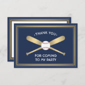 Alle Text Baseball Theme Party Blue White Gold Dankeskarte (Vorne/Hinten)