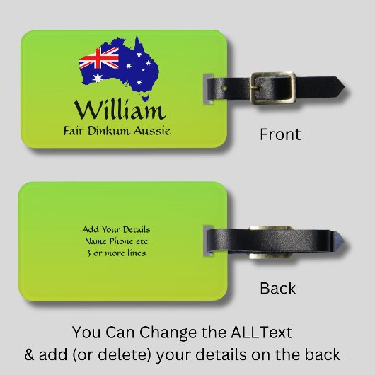 ALLE Texte ändern, Fairness Dinkum Aussie Flag Kar Gepäckanhänger