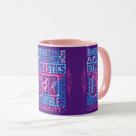 Alle Über Gymnastik Typografie in Rosa und Blau Tasse (VorderseiteRechts)