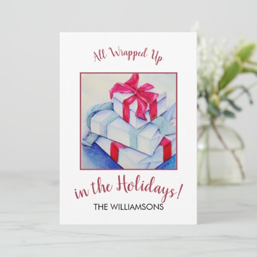 Alle verschlungenen Weihnachtsgeschenke Feiertagskarte (Stehend Vorderseite)