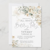 Alle weißen Geburtstagsparty silber blühend Einladung (Vorderseite)