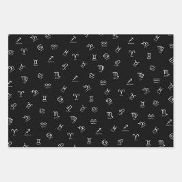 Alle weißen Zodiac-Zeichen auf schwarzem Hintergru Geschenkpapier Set