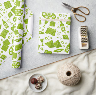 Alle Zeichen für Pessach in grün Geschenkpapier